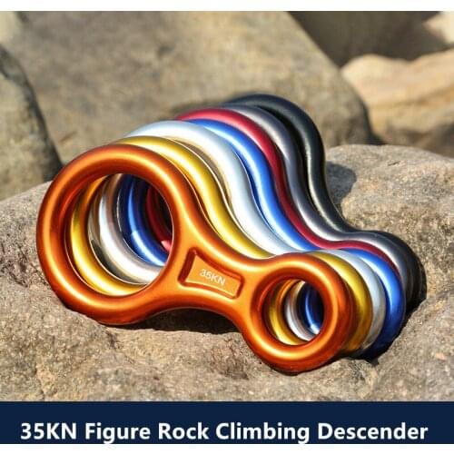 Outdoor Rock Climbing Descender 35KN Figure 8 Word Rope Descender Rappel Ring Downhill Eight Ring Rappelling Gear Belay Device