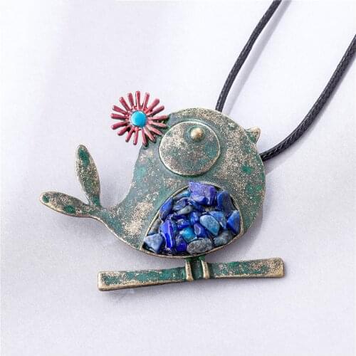 Vintage Jewelry Long Necklace for Women Bird Pendant Black Rope Chain Jewellery Suspension Choker Hotsale Wholesale Color Stones