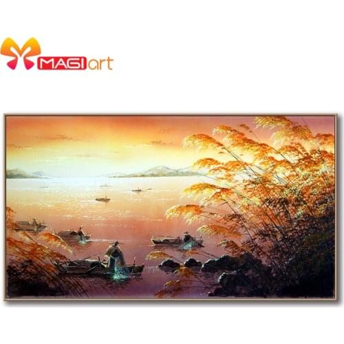 Cross stitch kits Embroidery needlework sets 11CT water soluble canvas patterns 14CT Water town fishermen-NCMS055