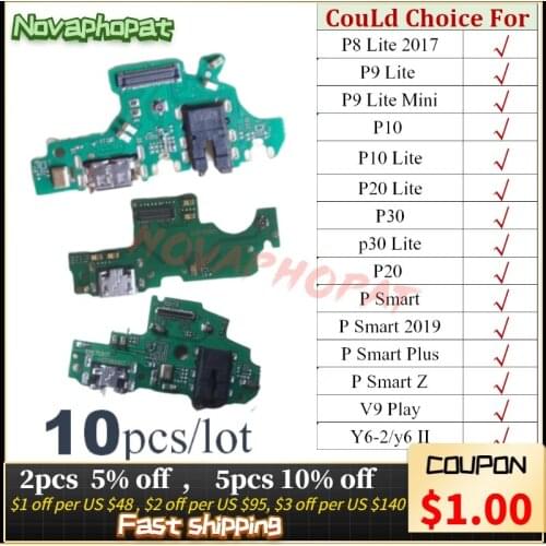 Novaphopat For Huawei P8 P9 P10 P20 P30 Mini Lite 2017 USB Dock Charging Port Charger Board Flex Cable Microphone 10pcs/lot