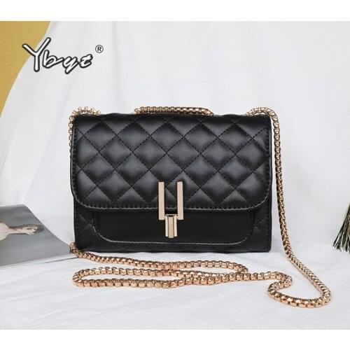 YBYT diamond lattice PU leather crossbody bags for women fashion casual shoulder flap bag chain female small handbags and purses