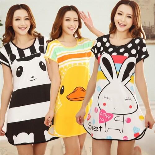 Women Nightgowns Cartoon Dress Short-sleeved Round Neck Home Clothes Sleepwear