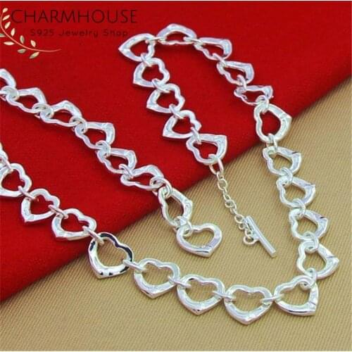 Pure 925 Silver Necklaces For Women Full Hearts Chain Necklace Collier Femme Wedding Bridal Jewelry Accessories Bijoux Gifts