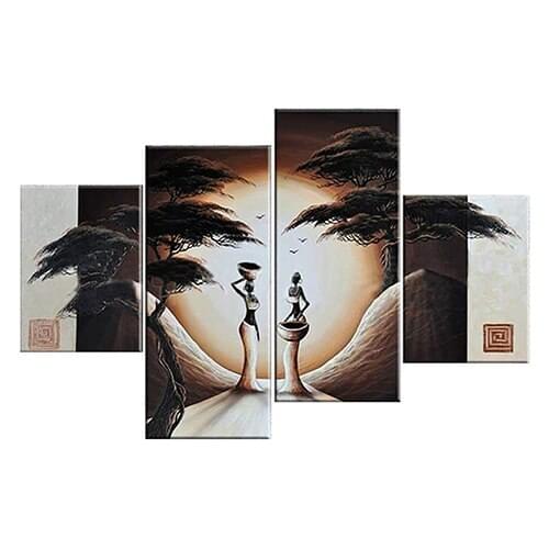 1 Set/4 Pcs Hand Painted No Frame Women Trees Oil Paintings Canvas Wall Decor
