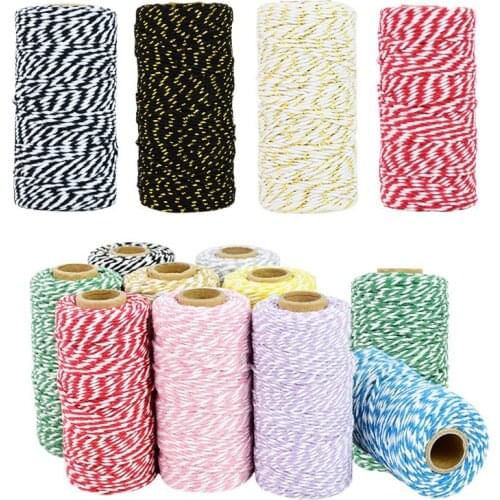 100m* 2mm Double Color Cotton Baker Rope Twine Burlap Hemp Rope For Birthday Party Gifts Packing Decor Cords Thread DIY Crafts