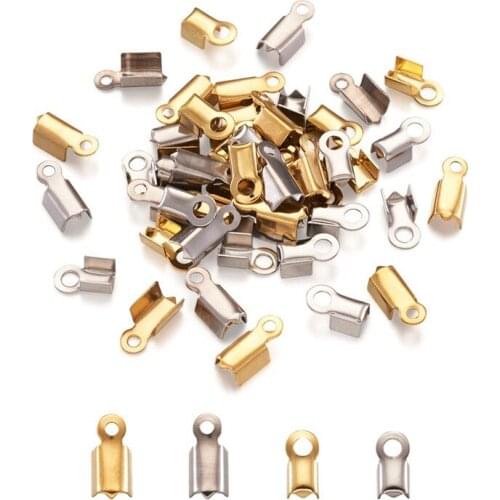 200pcs/set 304 Stainless Steel Fold Over Leather Cord Crimp Cord Ends Cap Connector for Jewlery Making DIY Bracelet Necklace