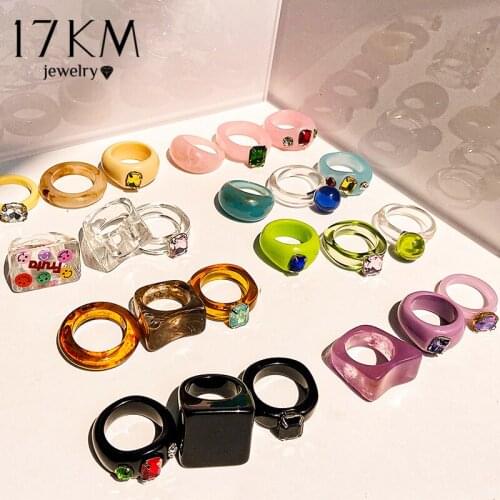 3pcs Korean Geometric Transparent Resin Acrylic Rings Set For Women Fashion Crystal Rings 2021 Trend Jewelry Gifts