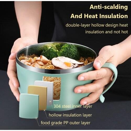 304 Stainless Steel Lunch Box Instant Noodle Bowl With Lid Large Capacity Fast Food Cup Anti-scalding Portable Food Storage