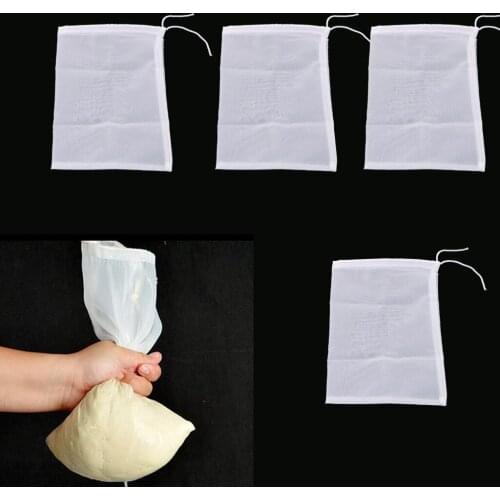 4 Pcs Milk Coffee Juice Reusable Nylon Mesh Strainer Filter Bag 15x20cm