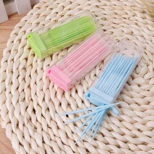 50 pcs / box Double-headed Dental Brush Teeth Sticks Floss Pick Toothpick 40JD