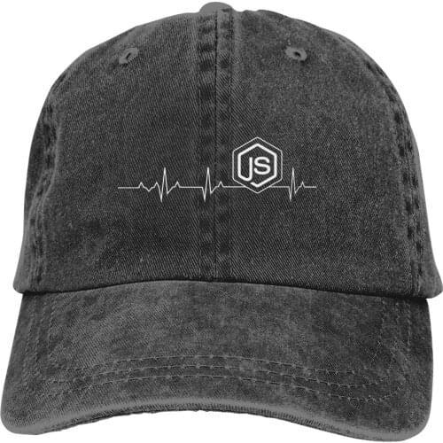 Washed Mens Baseball Cap Node Js Heartbeat Trucker Snapback Caps Dad Hat Software Developer IT Coder Programmer Geek Golf Hats