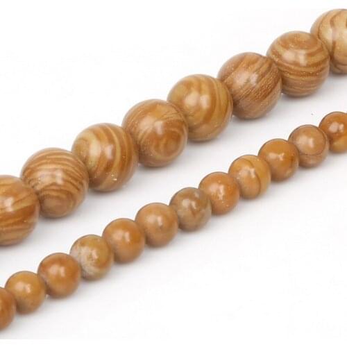 New coming 6mm 10mm Nature Wood Texture Round Grain Ball Stone Beads 15" For DIY Bracelet Necklace Jewelry Making