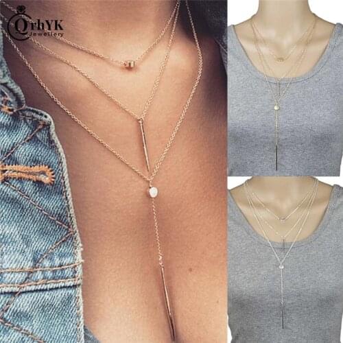 1pc Women Necklaces & Pendants 3 Multi Layer Necklace Tassel Charm Bar Statement Necklace For Women Gift