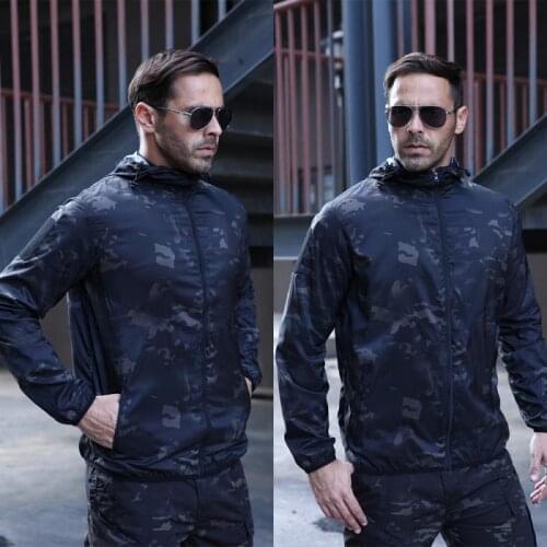 Ddemiit Hunting Camping Clothing Fishing Hunting Clothes Tactical Hooded Windbreaker With Pocket Camouflage Outdoor Casual