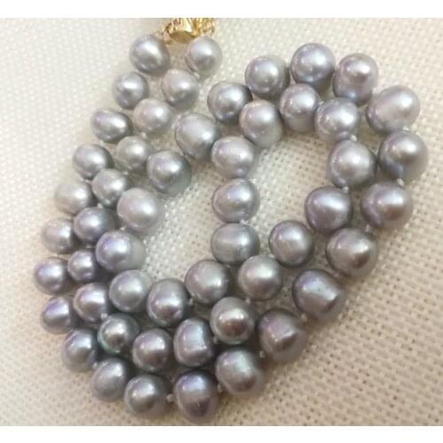 Women Jewelry 43cm 17'' necklace 9x10mm bright gray pearl handmade Real cultured freshwater pearl gift