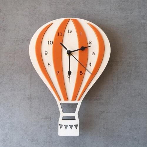 Eashion Nordic Style Hot Air Balloon Shape Wooden Mute Wall Hanging Clock Kid Bedroom Home Decor
