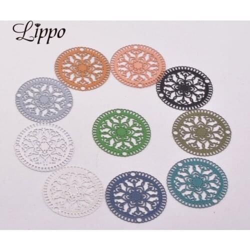 50pcs AB4293 23mm Laser Cut Round Charms Brass Double Hole Filigree Round Earring Connector