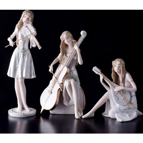 [HHT] European-style Musical Beauty Girl Ornaments Statue Cello Character Piano Home Decoration Accessories Birthday Gift