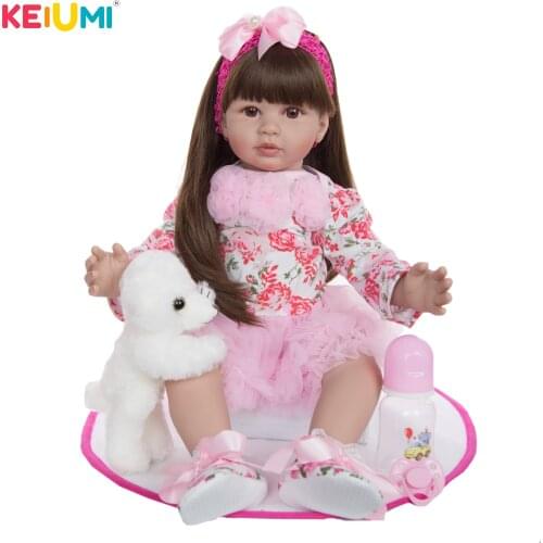 KEIUMI New 24 inch Bonecas Infantil Meninas Doll Lifelike 60cm Reboen Girl With Long Hair Toy For Kids Birthday Surprise