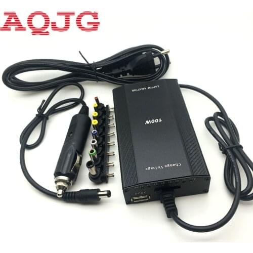 Metal Universal Adapter for Laptop In Car DC Charger Notebook AC Adapter Power Supply 100W with cigarette lighter Ac cable AQJG
