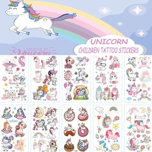 10pcs Cartoon Unicorn Tattoo Set Temporary Tattoo Cute Color Fake Tattoo Sticker Body Tatoo for Children Waterproof Kids Tattoos