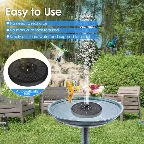 Solar Fountain Pump 3W Solar Powered Outdoor Bird Bath Fountain 7 Spray Patterns Water Pump with LED Lights Battery Backup