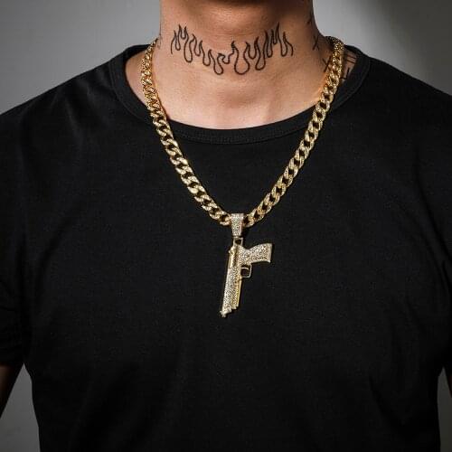 Fshion Rhinestone Charm Hip-hop Gun Necklace Shine Rock Street Dance Collar Jewelry For Stage Bar Personality Accessories Gifts