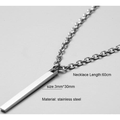 Men Necklace Stainless steel Necklace Women Men Simple Long Chain Rectangular Pendant Necklace Statement Couples Choker Gifts