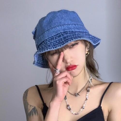 2021 Fashion Denim Bucket Hats for Women Men Summer Sun Hat Fisherman Hat Panama Basin Cap Casual Outdoor Sun Protection Street