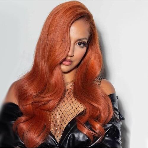 Orange Ginger Wig Color Straight Brazilian Remy Human Hair Wigs for Women 30 inches Transparent T Part Lace Frontal Wig