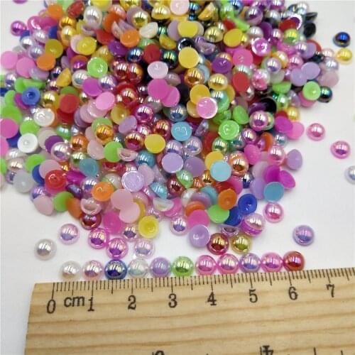100pcs 6/8mm AB Color Flatback Half Round Imitation Pearl Beads for Crafts DIY Decoration Nail Art Jewelry Findings Accessories