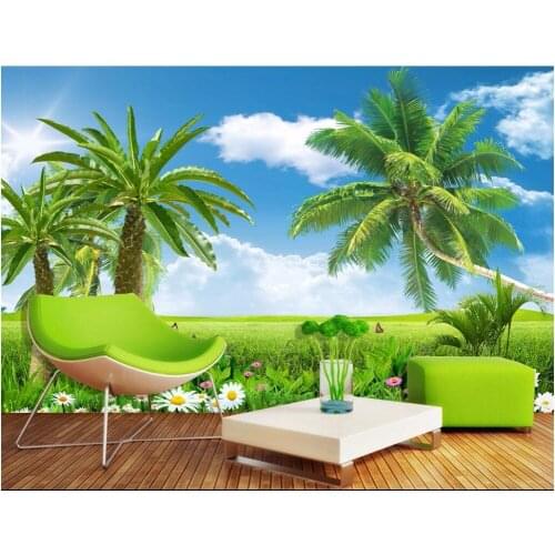 Custom picture 3d wall murals wallpaper Fresh lawn coconut tree fashion TV background wall photo wallpapers for living room