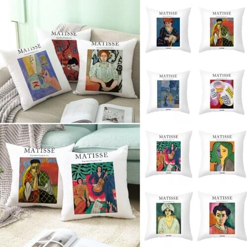 Retro Abstract Oil Painting Martisse Portrait Cushion Cover Polyester Simple White Throw Pillows Case Sofa Decorative Pillows