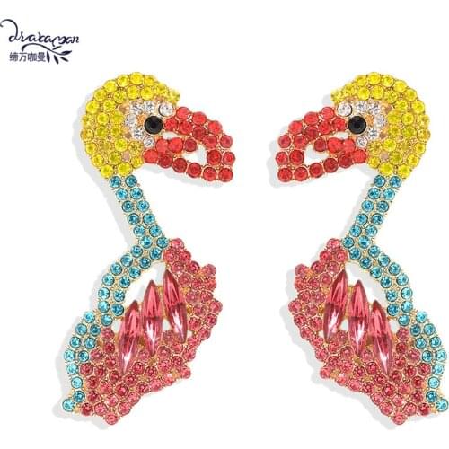 Dvacaman 2020 Summer Colorful Crystal Bird Statement Earrings Women Rhinestone Dangle Drop Earrings Holiday Jewelry Wholesale