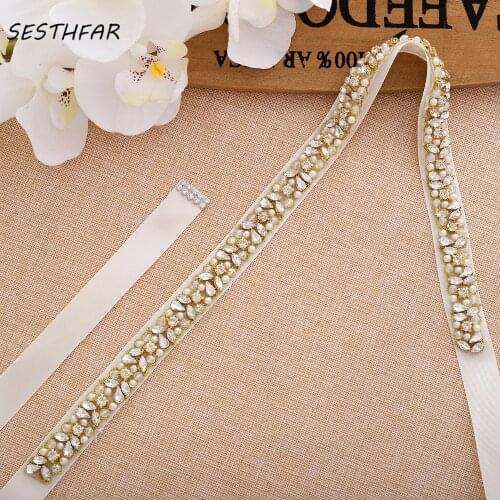 Pearls Wedding Belt Bridal Diamond Belt Hand Beaded Rhinestones Belt For Wedding Dress J134G
