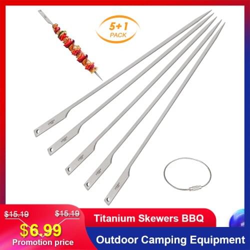 Lixada 5pcs Flat Titanium Barbecue Skewers Outdoor Camping Equipment Camping Cookware Picnic BBQ Grilling Kabob Skewers BBQ