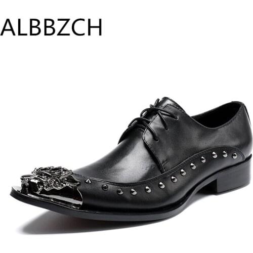 Luxury metal genuine leather wedding shoes men business dress shoes mens career work pointed toe lace up shoes man