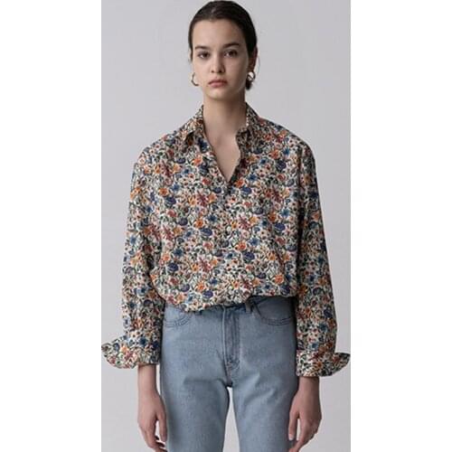 Europe Womens Vintage Print Floral Blouse Office Lady Batwing Sleeve Runway Blouse Tops Blusas Single-breasted Loose Shirts Tees