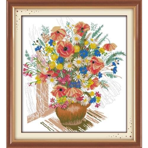 Bright vase cross stitch kit flower 18ct 14ct 11ct count printed canvas stitching embroidery DIY handmade needlework