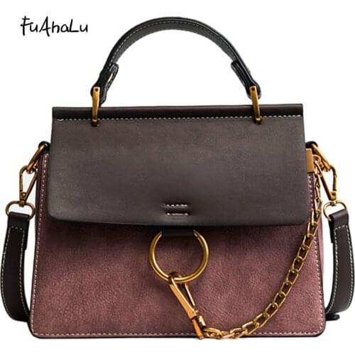 FuAHaLu New womens fashion metal ring portable shoulder bag wild chain diagonal cross square package