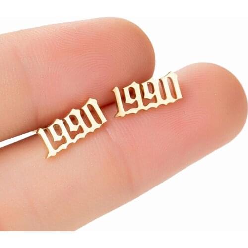 New Fashion Stainless Steel Earrings Unique Design Year of Birth Number Stud Earring Fashion Punk Street Jewelry for Women Men