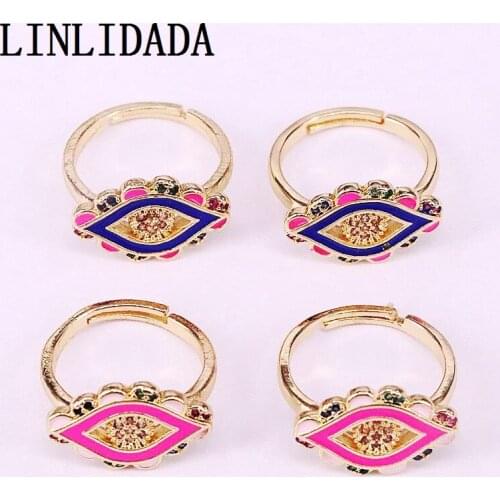 8Pcs Golden color women finger ring cubic zirconia cz Enamel eye jewelry ring 2019 new design