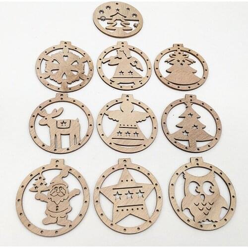 10 Pcs Wooden Crafts Pendant Christmas Party Decorations With Twine