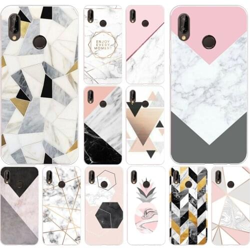 152FG Geometric marble Soft Silicone Tpu Cover Case for huawei Mate P20 P30 Llte Pro Y6 Y7 2019