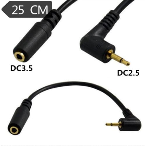 2pcs DC 2.5mm TRRS 2 Pole 90 Male To Angled DC3.5mm 3pole 2ring Male Audio Lead Cable 0.25m