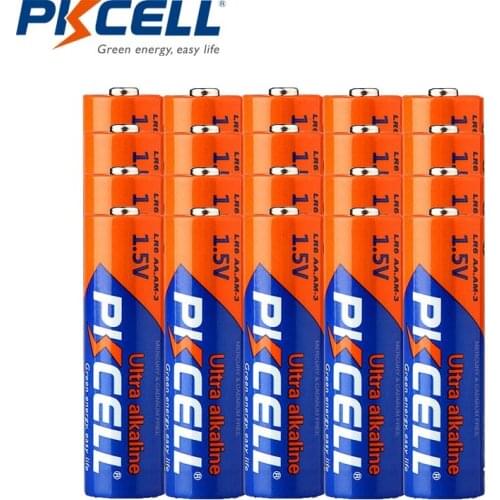 20pcs PKCELL LR6 AA Alkaline Dry Batteries 1.5V E91 AM3 MN1500 For Remote Control Mouse Clock Electronic Thermometer