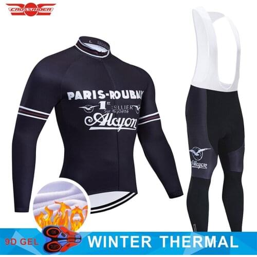 2021 France Cycling Jersey Bib Set MTB Bike Clothing Ropa Ciclismo Retro Winter Thermal Fleece Bicycle Clothes Mens Cycling Wear