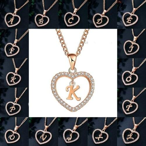 26 English Letters Love Heart Necklace For Women Necklaces Zircon Neck Chain Pendants Jewelry Accessories collares para mujer