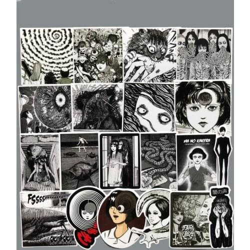 56/21/10Pcs Horror Comic Fujiang Black and White Thriller Horror Style Toy Sticker Luggage Trolley Laptop Sticker Doodle Sticker
