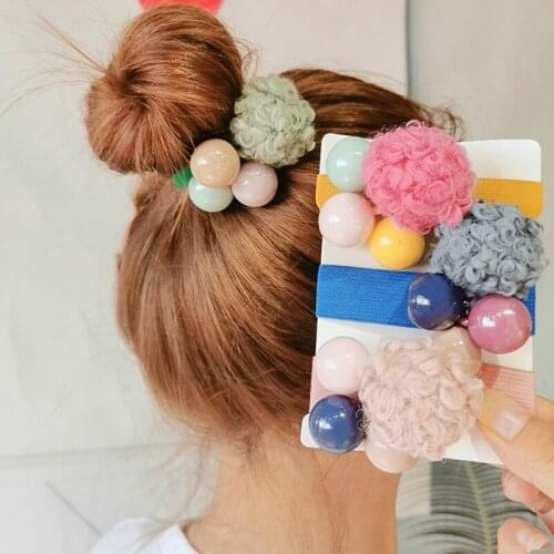 60pcs/lot DIY Simple Multi Plush Fuzzy Balls Hair Band Bracelets Rubber Band Hair Styling Tools Accessories HA1352